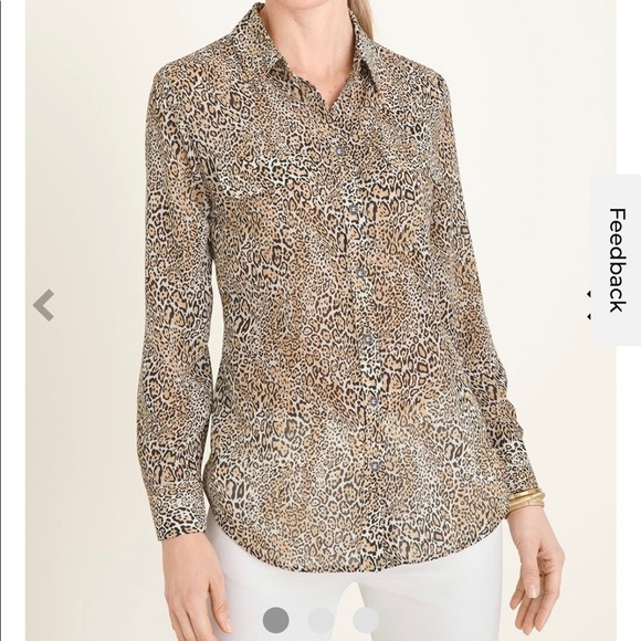 Chico’s Animal Print Lightweight Chiffon Button Down Blouse Size 16/18 NEW - Picture 1 of 9